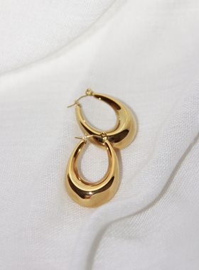 欧美风INS时髦个性简约高级感钛钢镀18K金色不掉色椭圆形圈圈耳环