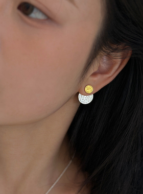 JILIFANG 法式复古设计宫廷浮雕硬币欧美ins镀金银针撞色金币耳钉