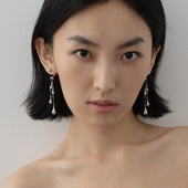 JILIFANG小众极简设计雨滴灵动水滴流苏大小层次水珠银色时髦耳环