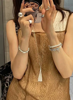 ins博主同款银色流苏长款项链