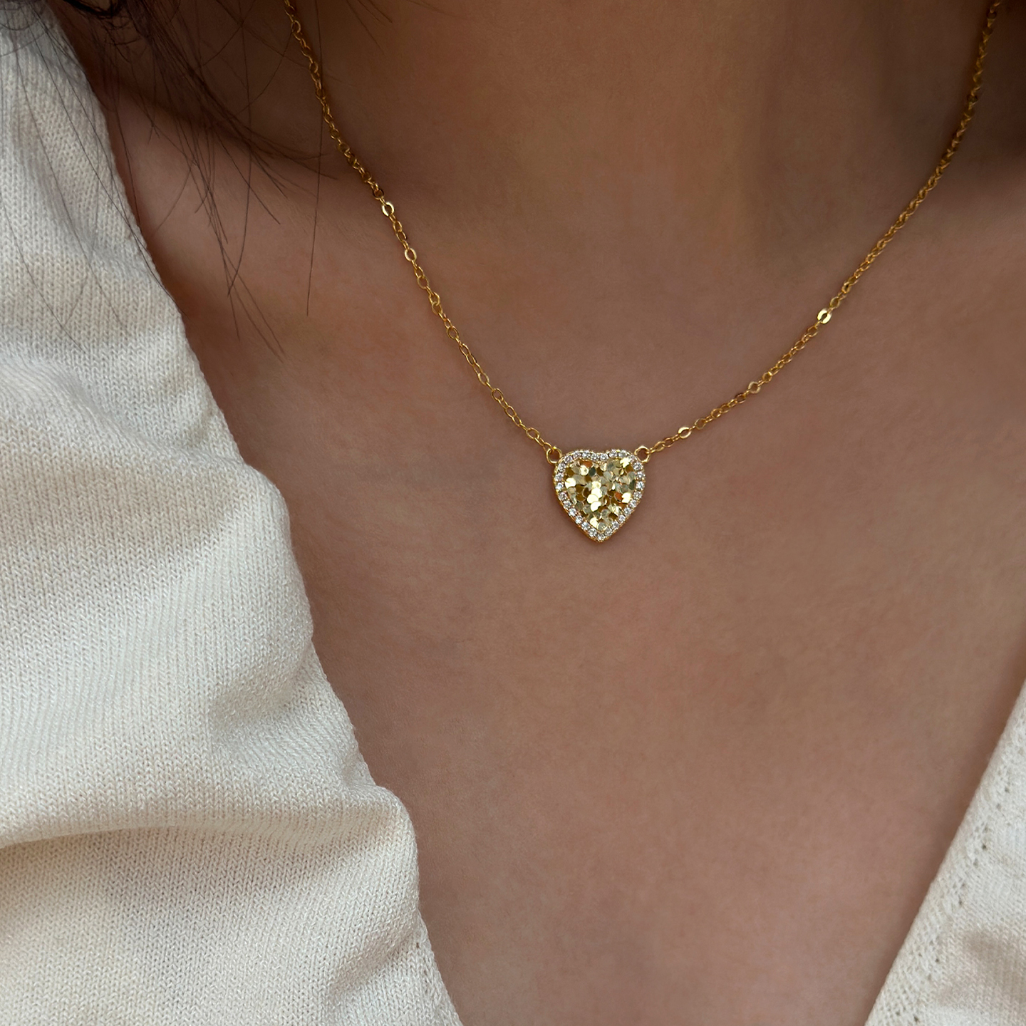 JILIFANG爆闪碎碎冰爱心锁骨链