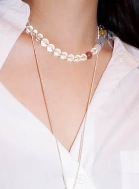 JILIFANG 夏日清凉 多彩串珠白水晶多巴胺轻奢高级感项链锁骨链女