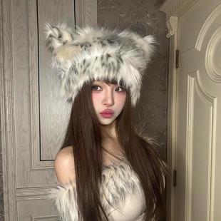 洋气时髦户外登山猫耳帽子女2025新款秋冬天毛绒护耳渔夫帽贝雷帽