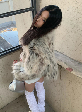 FANSS豹纹斑点环保皮草2025新款海宁流行年轻款狐狸毛外套女冬厚