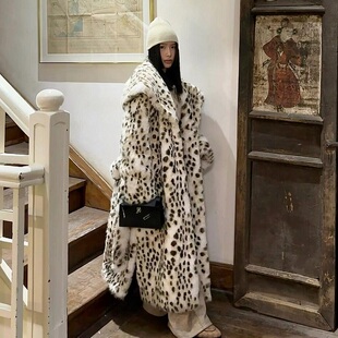 海宁豹纹连帽系带整貂貂皮大衣冬季 高级感长款 皮草外套女2025新款