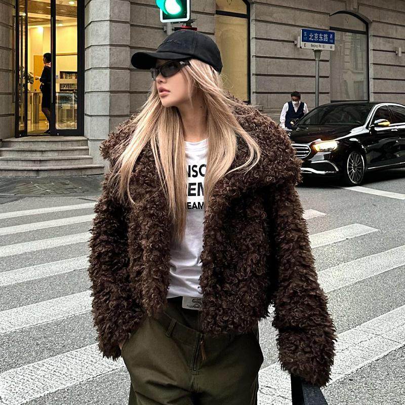 韩系咖色羊羔毛外套女2025新款爆款洋气年轻毛茸茸卷毛环保皮草冬,女装/女士精品,皮草,淘宝优惠券,粉丝福利购,淘宝优惠卷