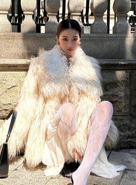 毛茸茸白色环保皮草女款2025新款海宁爆款年轻韩系羊羔毛外套冬厚