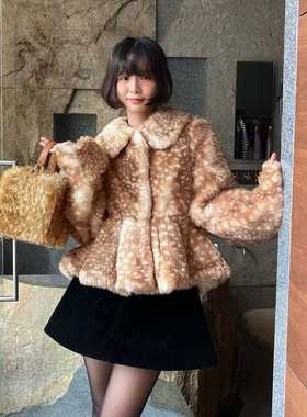 小鹿斑点狐狸环保皮草外套女2025新款海宁爆款洋气年轻款毛毛上衣