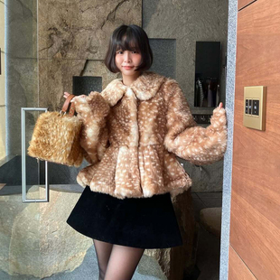 毛毛上衣 洋气年轻款 小鹿斑点狐狸环保皮草外套女2025新款 海宁爆款