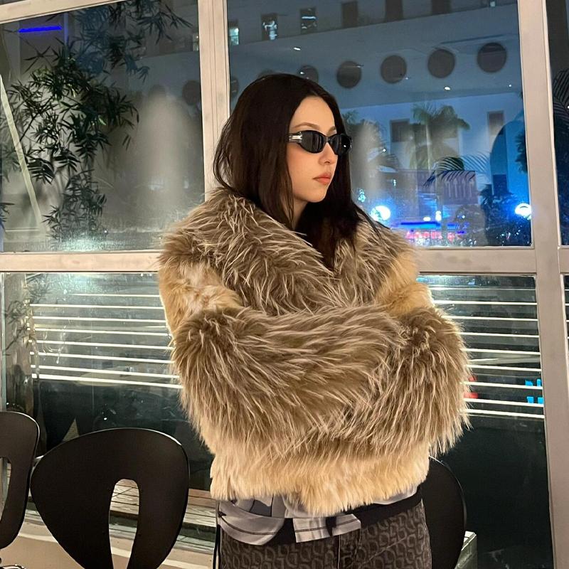 超好看~fanss新品豹纹皮草外套女