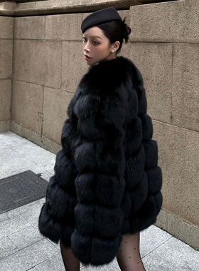 黑色爆款洋气简单皮草外套女2025新款海宁时尚环保年轻厚毛毛大衣