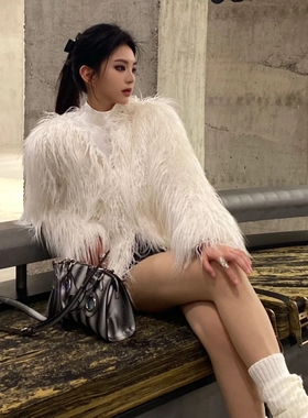 白色毛茸茸滩羊毛环保皮草女款2025新款韩系年轻款羊羔毛外套冬厚