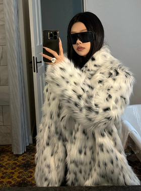白色豹纹环保狐狸皮草外套女2025新款爆款海宁年轻款冬季毛毛外套