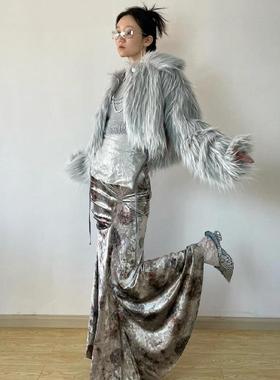 爆款洋气蓝色环保狐狸皮草女款2025新款海宁时尚年轻款毛毛外套冬