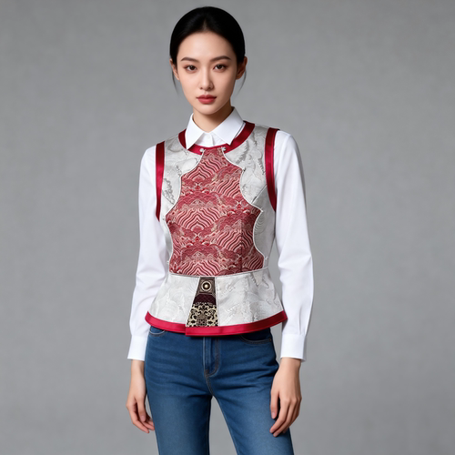 【阿泯娜】马甲女 撞色提花民族风织锦缎新款时尚马甲37532DW37