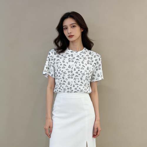 【阿泯娜】圆领短T女  时尚夏季T恤百搭小众设计感27422YD03