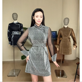 阿泯娜 蒙古民族服饰女装 XV2505短款 新款 连衣裙优雅 连衣裙纱袖