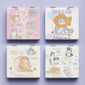 可爱手绘猫猫迷你随身化妆镜学生宿舍便携手持双面折叠补妆小镜子