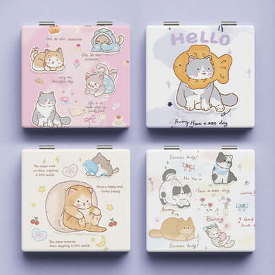 可爱手绘猫猫迷你随身化妆镜