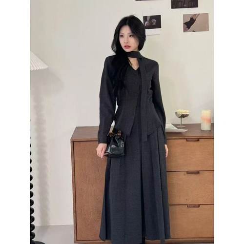 【程程粉丝专享】二茵ERYIN早秋新款飘带西装长裙显瘦气质两件套