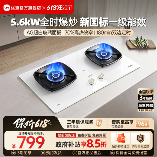 优盟白色嵌入式燃气灶家用双灶