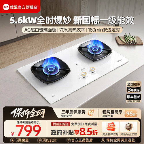 优盟白色嵌入式燃气灶家用双灶