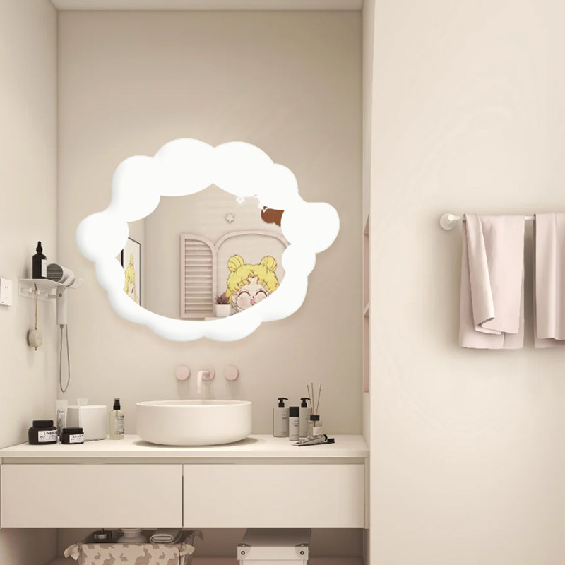 北欧ins艺术化妆镜可爱卡通创意生肖羊造型led浴室镜高颜值装饰镜
