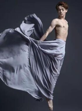 古典舞灰色720度半身艺考雪纺飘逸大摆裙男女民族舞练功舞蹈长裙