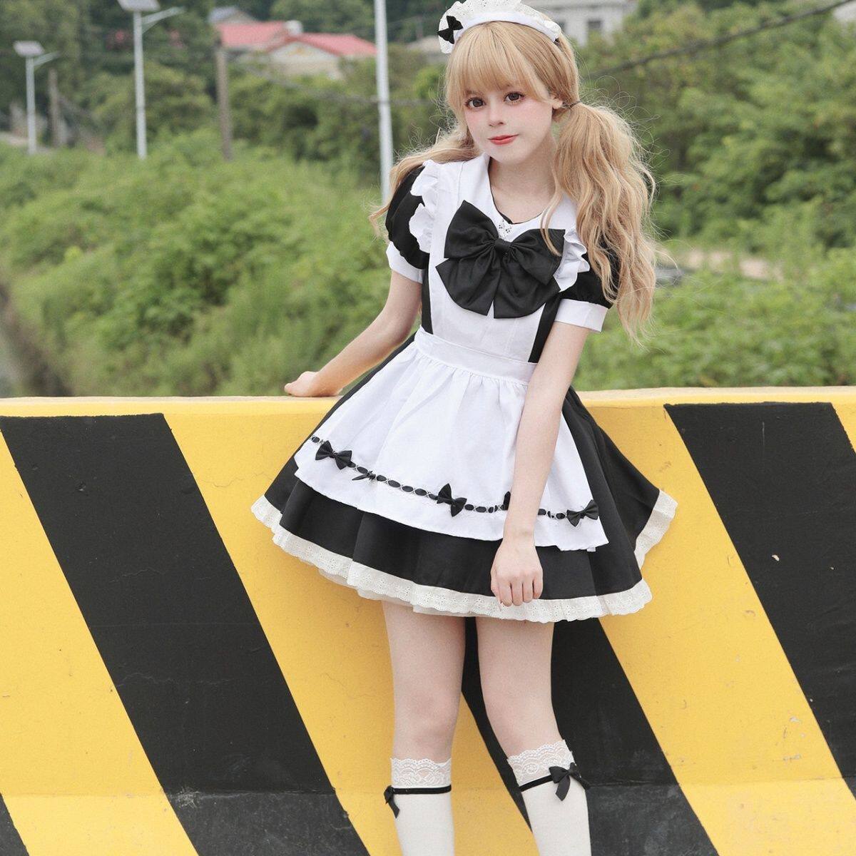 日系甜美可爱粉白女仆装cosplay洛丽塔lolita二次元软妹女佣制服