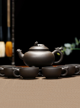 实力派蒋乙西新螭龙套具原矿紫泥功夫茶具紫砂套壶礼盒装415cc