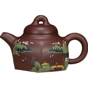 泥绘汉方壶高工陈顺根纯全手工紫红泥/红皮龙正宗宜兴紫砂壶名家