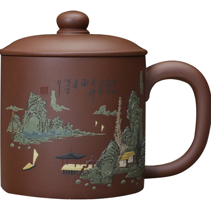 名家风祥生内壁章泥绘收藏山水杯