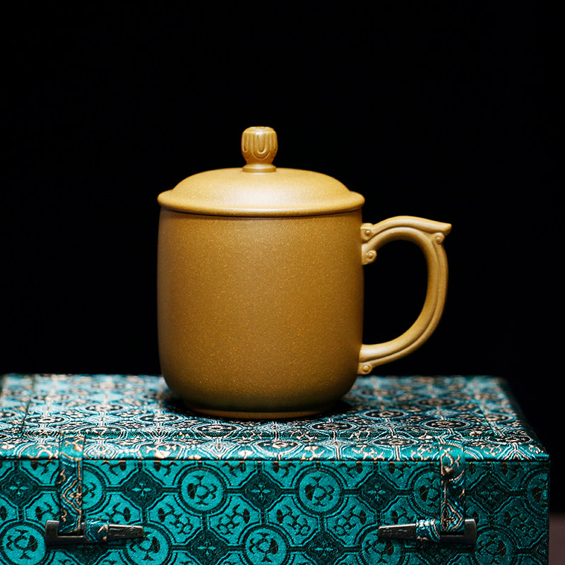 宜兴紫砂杯纯手工男士个人专用茶杯带盖办公室原矿黄金段心莲杯