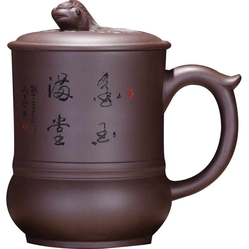 金鱼杯/卧虎藏龙杯隔舱办公茶杯茶水分离原矿紫泥宜兴高档紫砂杯