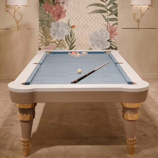腾勃台球桌家用地中海白色艺术设计桌球美式 经典 多功能餐桌