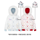 ARESO 原创甜美雪人魔术贴毛领连帽棉服男女冬季 保暖加厚棉衣外套