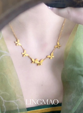 新中式复古金色蝴蝶项链简约百搭