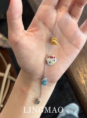 设计款kt猫贝壳海马手链女仿锆石