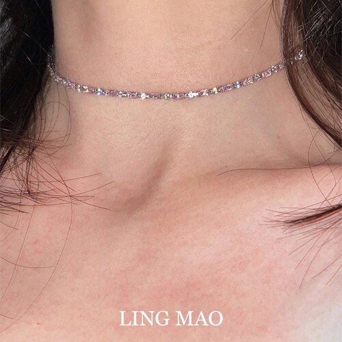 粉色超闪仿锆石项链女轻奢高级感