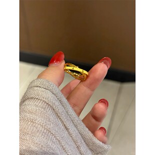 金色爆闪双层莫比乌斯环星芒戒指女款小众高级感指环时尚精致尾戒