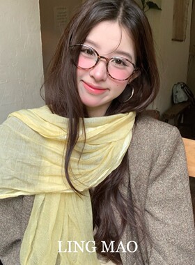 韩系奶黄色拼接丝巾女时尚氛围感
