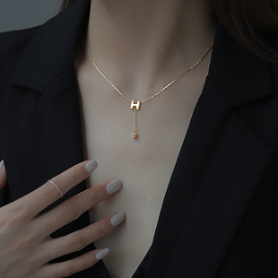 925纯银H字母流苏项链女高级设计感小众锁骨链冷淡风2022年新款女