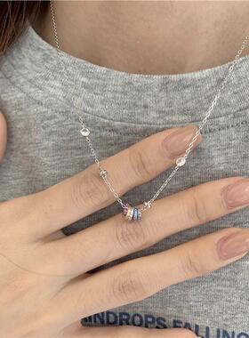 S925纯银彩色小蛮腰吊坠项链轻奢