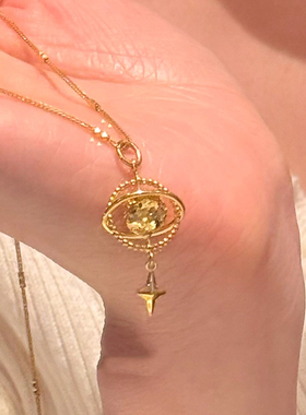金色可旋转小行星吊坠项链女精致