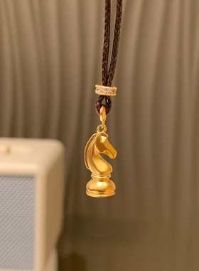 新中式金色国际象棋马头项链小众