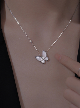 925纯银贝壳蝴蝶项链女轻奢小众