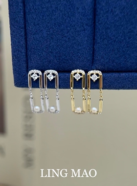 韩系ins风闪钻镂空回形针耳钉女