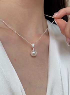 法式复古白色仿珍珠吊坠项链轻奢