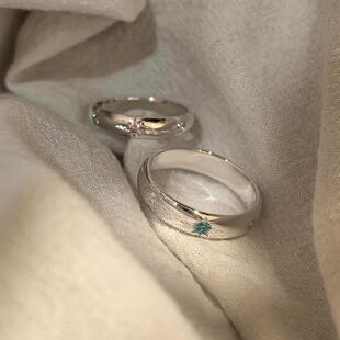 S925纯银色光面蓝钻星芒戒指精致轻奢韩系食指环小众时尚高级开口