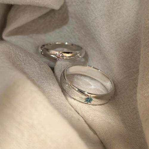 S925纯银色光面蓝钻星芒戒指轻奢